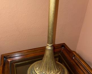 Brass Candlestick Table Lamp W/ Black Shade