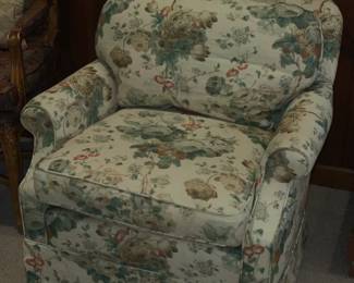 Green Floral Upholstered Arm Chair