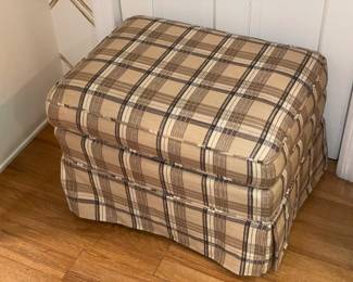 Brown Plaid Upholstered Ottoman