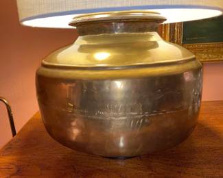 Round Brass Table Lamp With Drum Shade