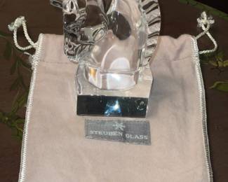 Steuben Crystal Horse Head Pair