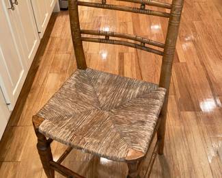 Antique Wooden Farm Ladderback Chair With Hay Seat