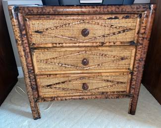 Fabulous Mid-Century Modern/Boho Bamboo 3 Drawer Nightstand