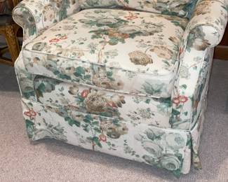 Green Floral Upholstered Arm Chair