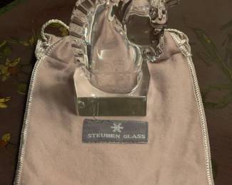Steuben Crystal Horse Head Pair