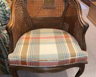 Accent Cane Back Arm Chair With Upholstered Seat