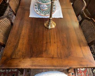 Large Wooden Dining Room Table Set With 8 Cane Back Chairs