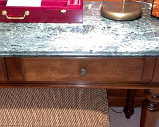 Oversized Wooden Console Table With Green Marble Top