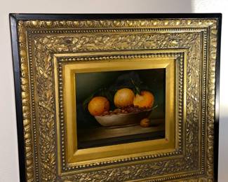 Gold Framed Fruit Still Life Painting (Signed)