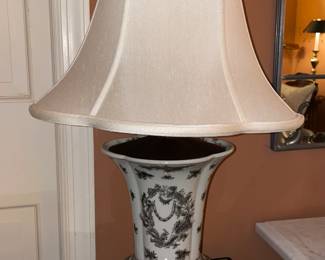 Antique Black & White Porcelain Table Lamp