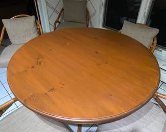 Kitchenette Wooden Table Set With Fabulous Mid-Century Modern/Boho Bamboo Swivel Chairs