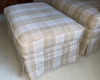 Comfy Brown & White Plaid Upholstered Arm Chair & Matching Ottoman