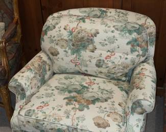 Green Floral Upholstered Arm Chair