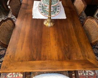 Large Wooden Dining Room Table Set With 8 Cane Back Chairs