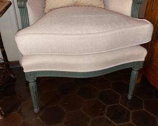 Painted Upholstered Arm Chairs With Decorative Accent Pillow
