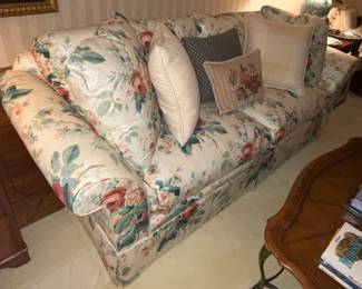 Pink, Green, & White Floral Upholstered Couch