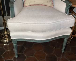 Painted Upholstered Arm Chairs With Decorative Accent Pillow