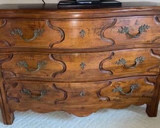 Brown Wooden 3 Drawer Dresser With Ornate Handles