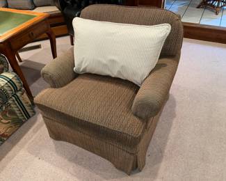 Comfy Brown Upholstered Arm Chair With Decorative Pillow (2 Available)