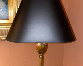 Brass Candlestick Table Lamp W/ Black Shade