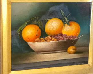 Gold Framed Fruit Still Life Painting (Signed)