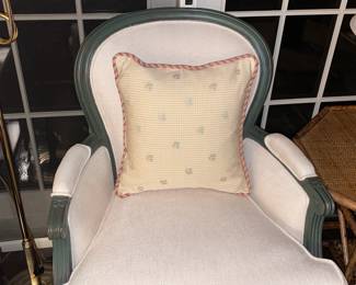Painted Upholstered Arm Chairs With Decorative Accent Pillow