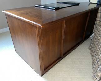 Large Wooden Desk W/ Brass Handle Details