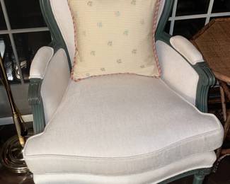 Painted Upholstered Arm Chairs With Decorative Accent Pillow