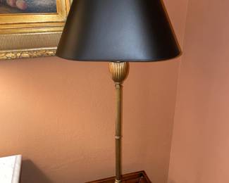 Brass Candlestick Table Lamp W/ Black Shade