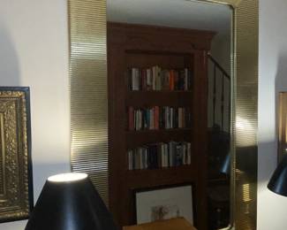 Large Mid Century Modern Brass Framed Mirror