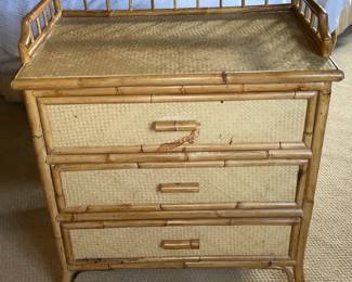 Fabulous Mid-Century Modern/Boho Bamboo 3 Drawer Nightstand (2 Available)