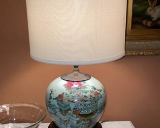 Antique Asian Motif Porcelain Table Lamp