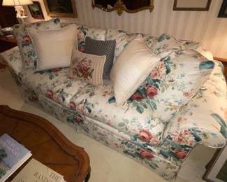 Pink, Green, & White Floral Upholstered Couch