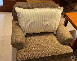Comfy Brown Upholstered Arm Chair With Decorative Pillow (2 Available)