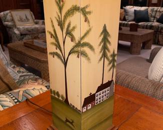 Hand Painted 4 Sided Farm Motif Table Lamp