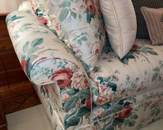 Pink, Green, & White Floral Upholstered Couch