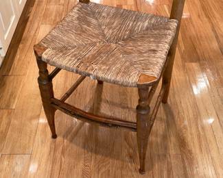 Antique Wooden Farm Ladderback Chair With Hay Seat