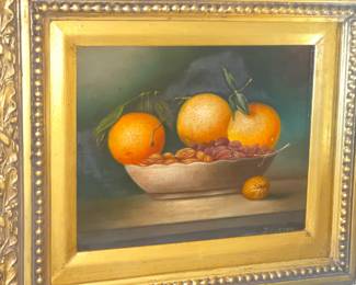 Gold Framed Fruit Still Life Painting (Signed)