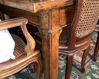 Large Wooden Dining Room Table Set With 8 Cane Back Chairs