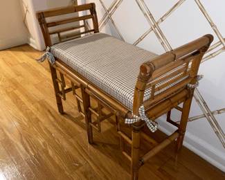 Fabulous Mid-Century Modern/Boho Bamboo Bench With Upholstered Seat