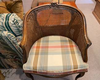 Accent Cane Back Arm Chair With Upholstered Seat