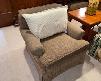 Comfy Brown Upholstered Arm Chair With Decorative Pillow (2 Available)