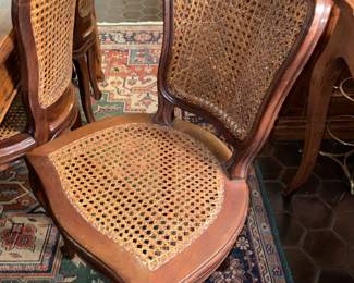 Large Wooden Dining Room Table Set With 8 Cane Back Chairs