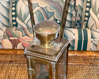 Antique Brass Lantern W/ Red Handle