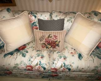 Pink, Green, & White Floral Upholstered Couch