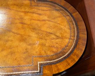 Beautiful Small Wooden Accent Table With Leather Top, Metal Accents, & Inlaid Wood By Maitland Smith