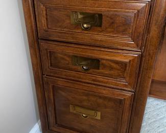 Large Wooden Desk W/ Brass Handle Details