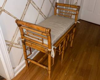 Fabulous Mid-Century Modern/Boho Bamboo Bench With Upholstered Seat