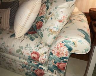Pink, Green, & White Floral Upholstered Couch