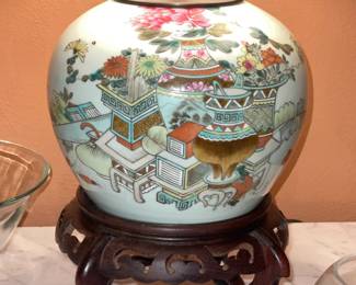 Antique Asian Motif Porcelain Table Lamp
